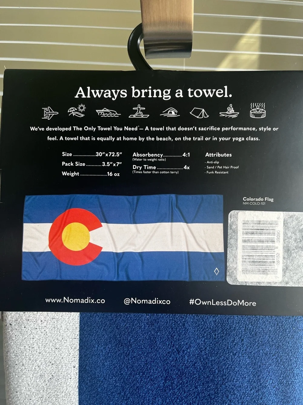 Nomadix NWT Colorado Flag Blue White Striped Performance Towel Lightweight Beach